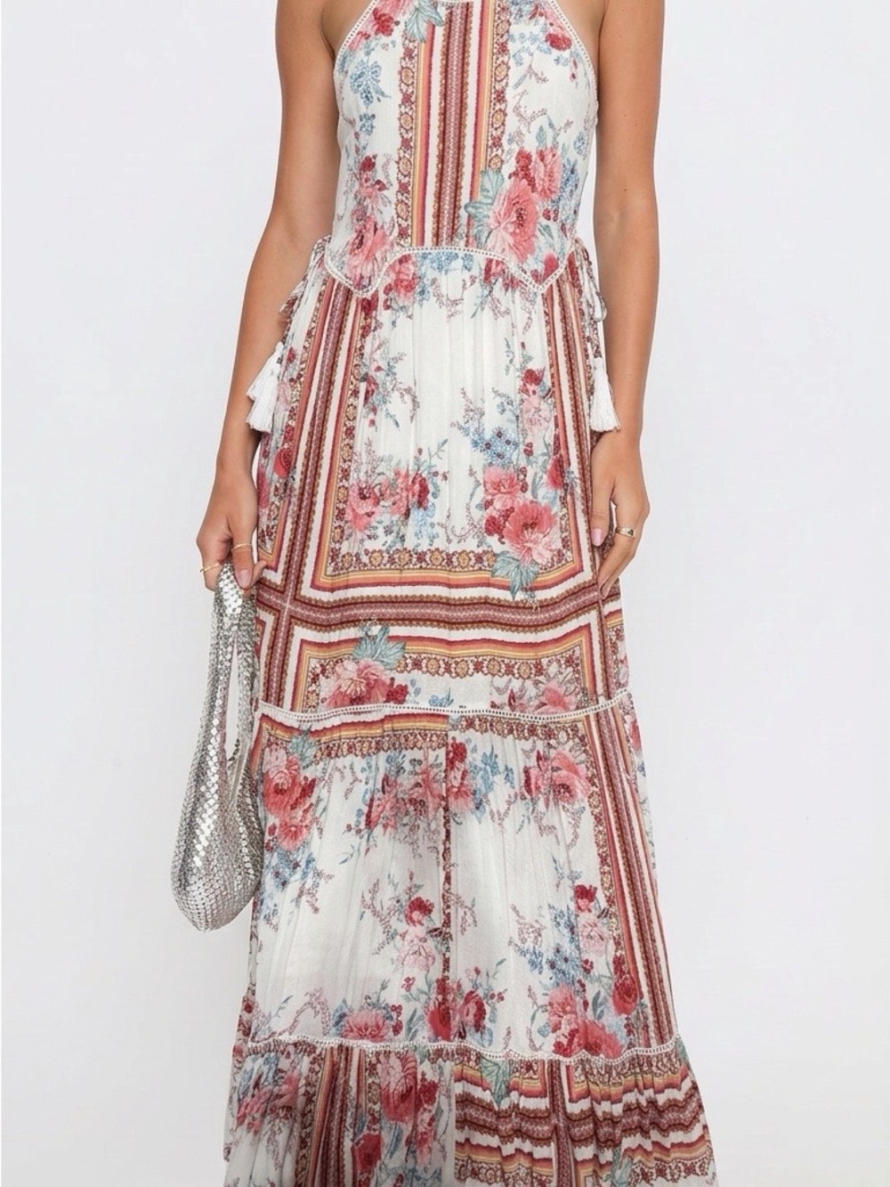 Xhilaration Floral Halter Maxi Dress in Ivory, Rose & Blue
